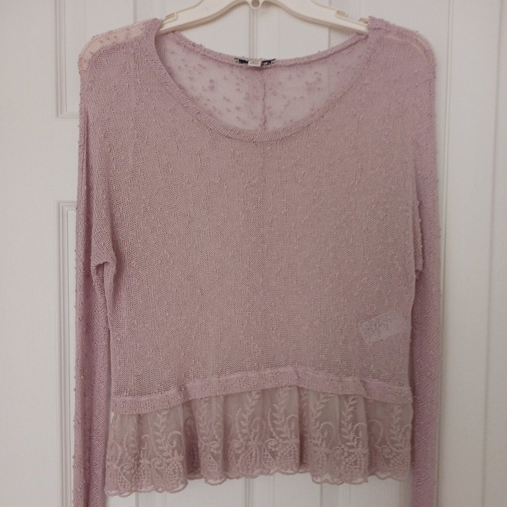 LAST CALL American Eagle Womens Open Knit Lace Hem Sweater Top Size XS